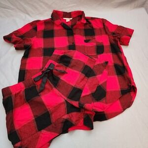 Victoria's Secret Pajama Set Short Sleeve Top‎ & Shorts Red Black Plaid Small